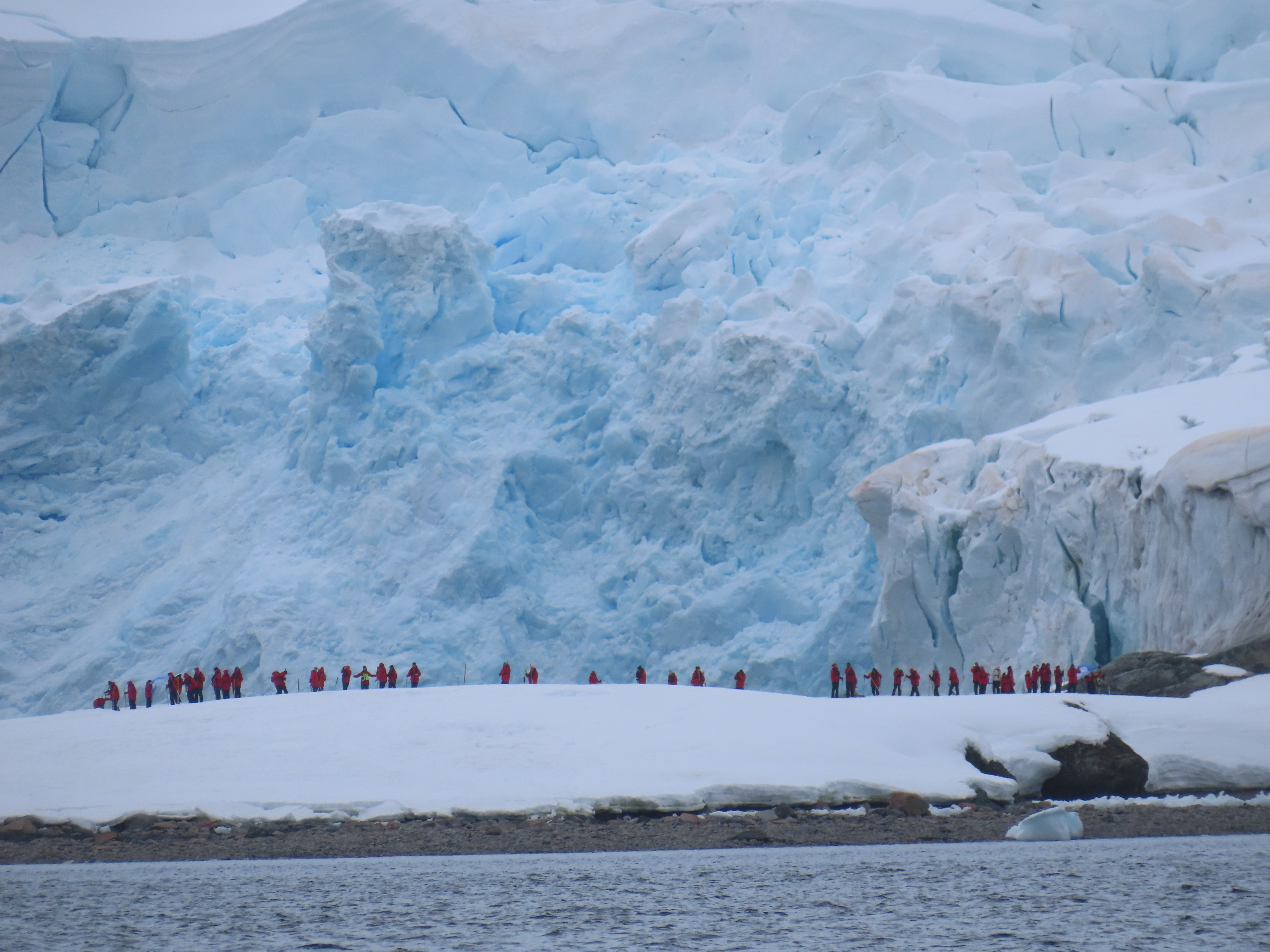 Travelers walking on the Antarctic continent