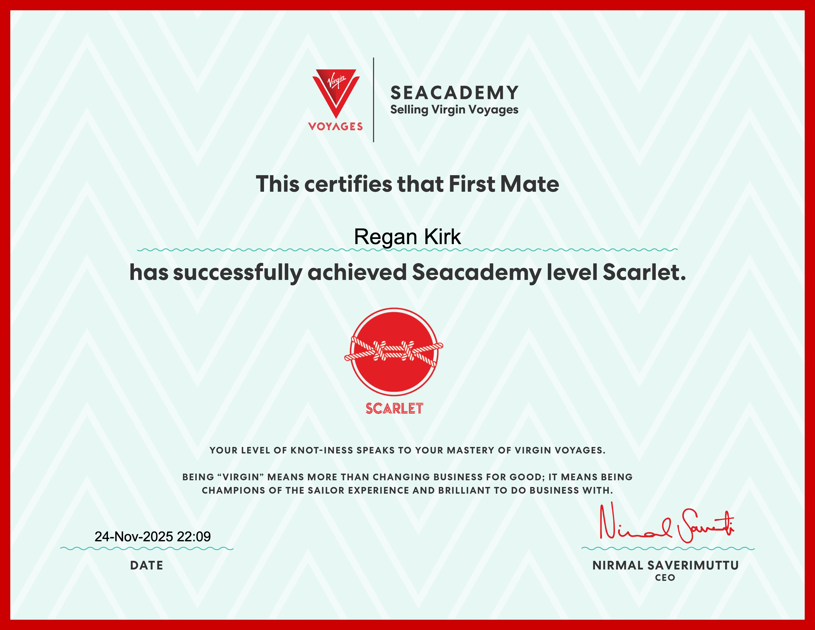 Virgin Voyages certificate