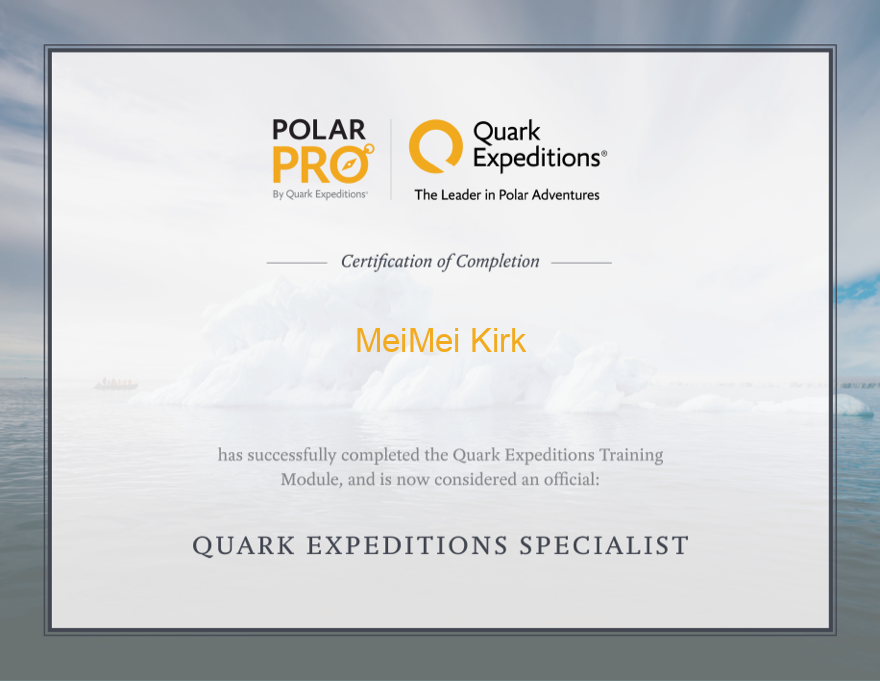 Quark Expeditions certificate