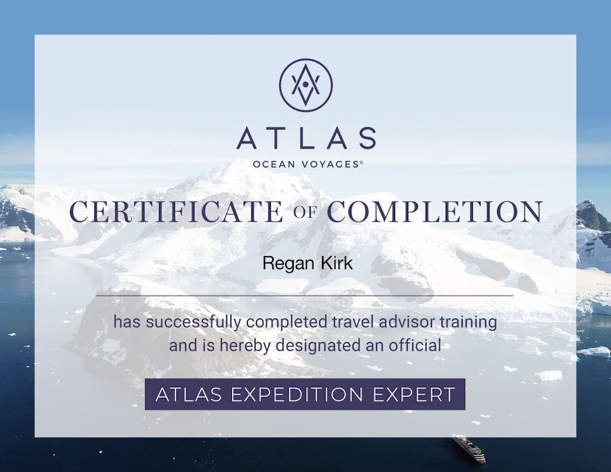 Atlas Ocean Voyages certificate