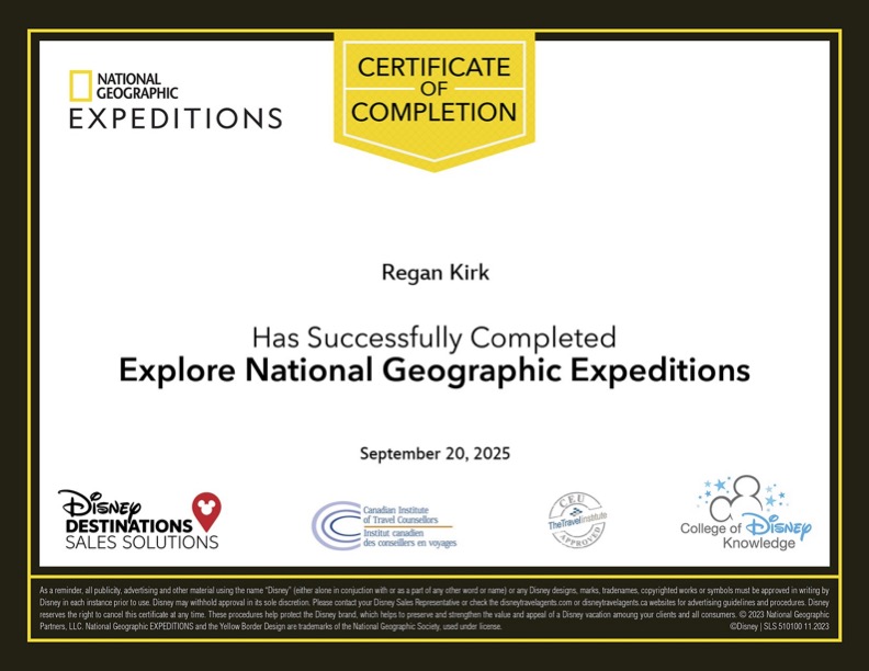 National Geographic Expeditions certificate