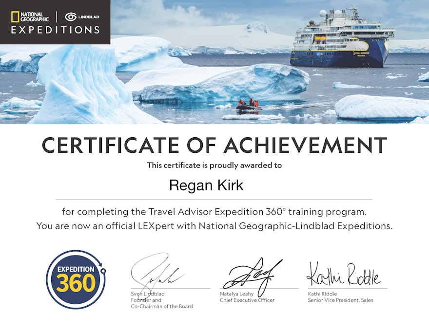 National Geographic-Lindblad Expeditions certificate