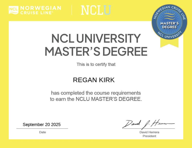 Norwegian Cruise Line certificate