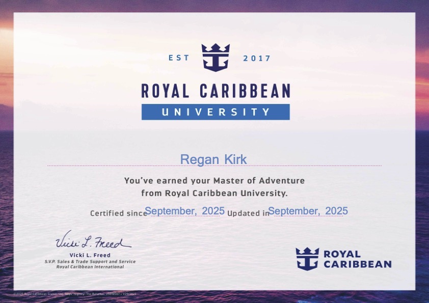 Royal Caribbean certificate
