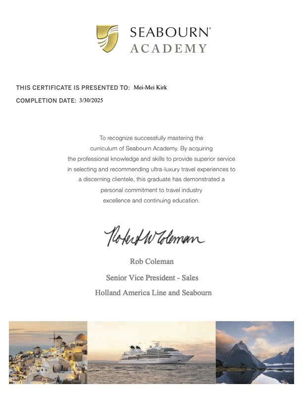 Seabourn certificate