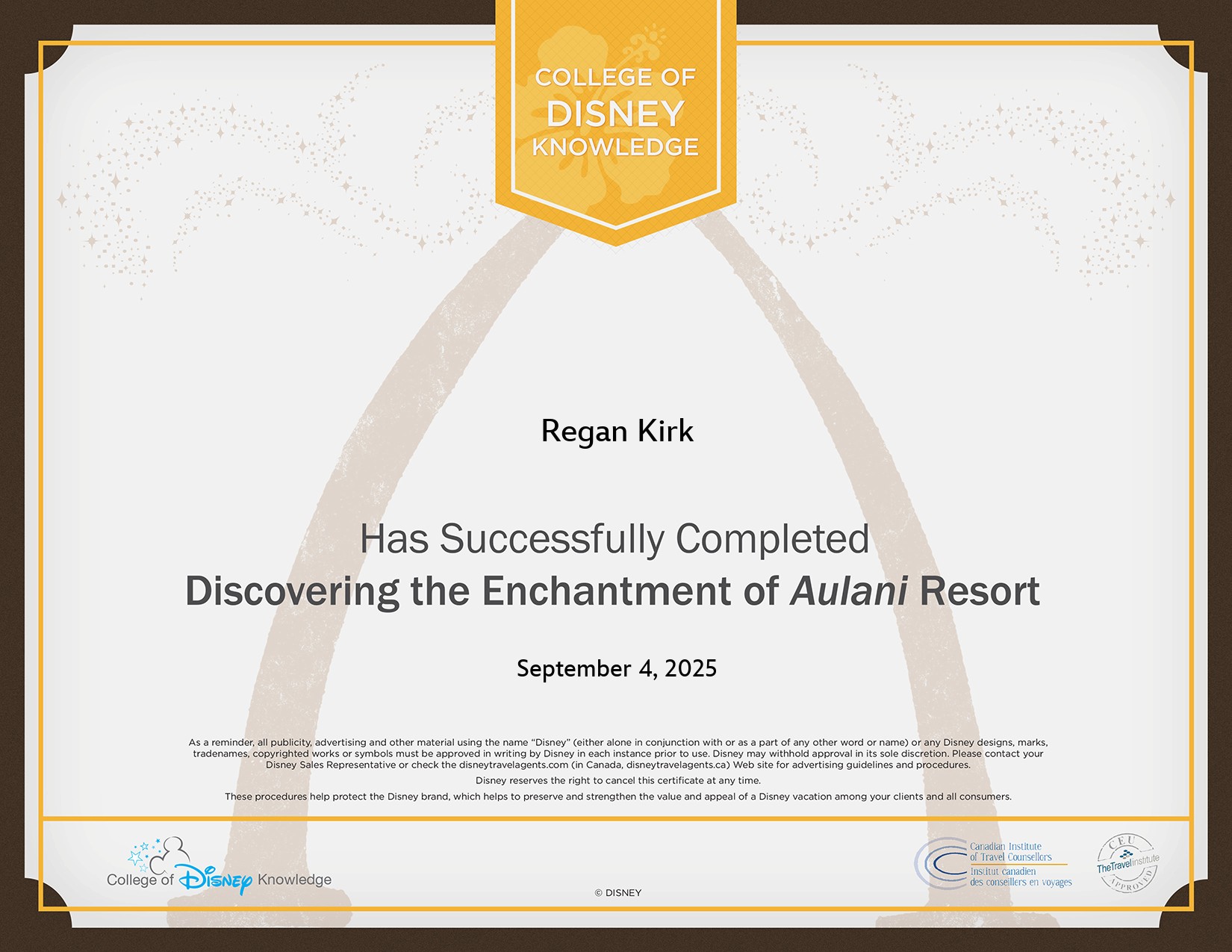 Disney's Aulani Resort certificate