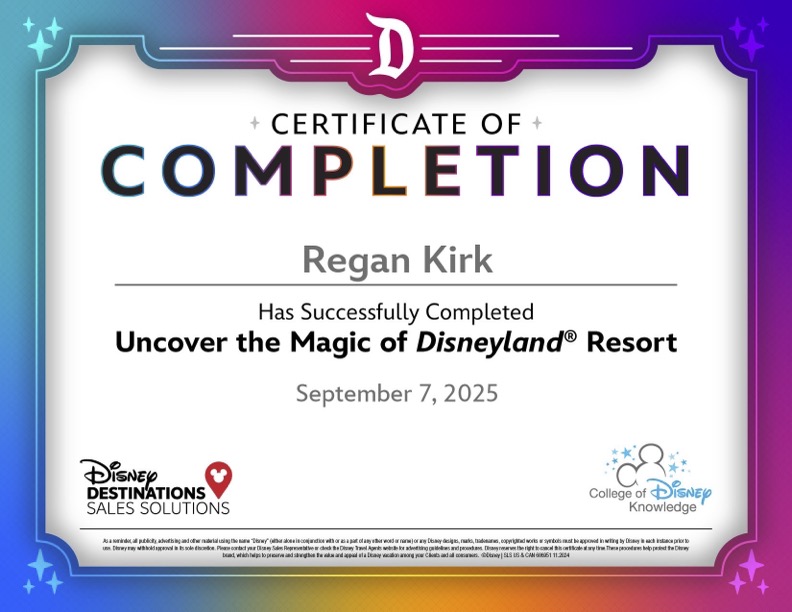 Disneyland certificate
