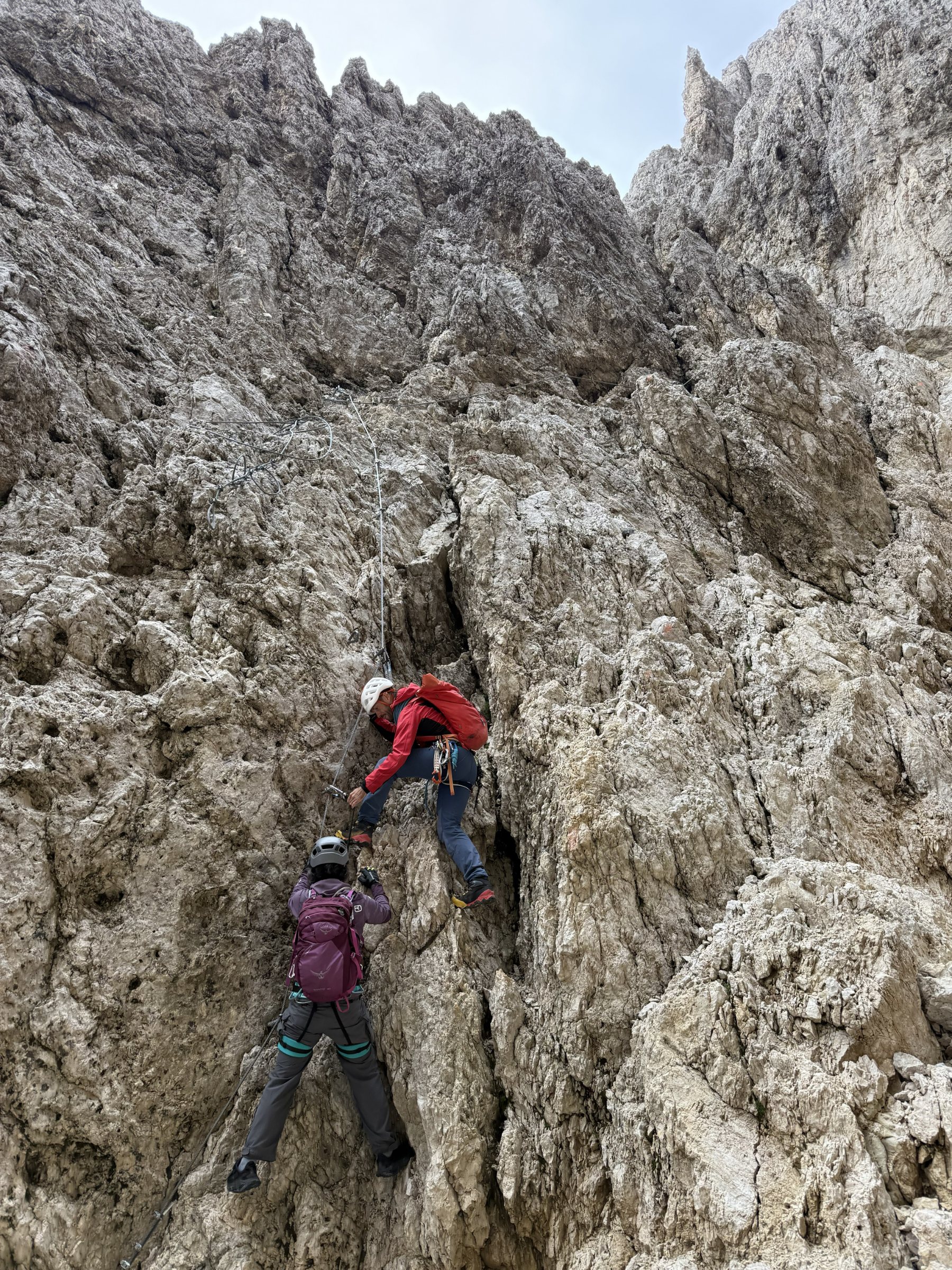 Four hours of scrambling and via ferrata to get to Santnerpass hut